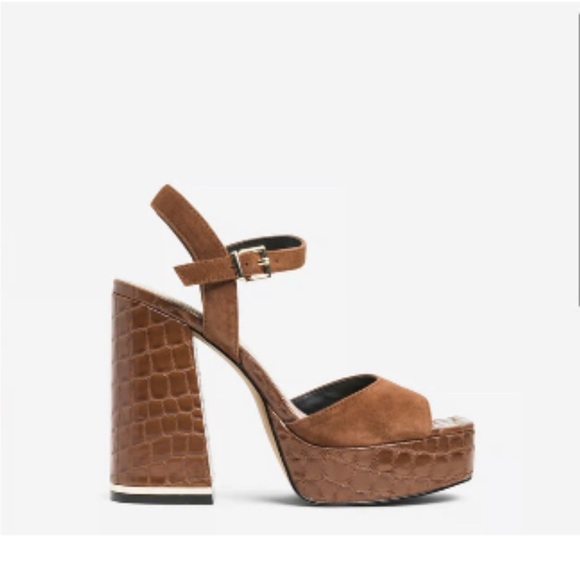 Kenneth Cole brown leather platform Dolly shoes sandals NEW ankle strap - Picture 6 of 9